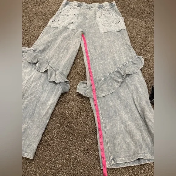 Women’s Wide Leg Ruffle Pants in Washed Gray - Picture 8 of 9